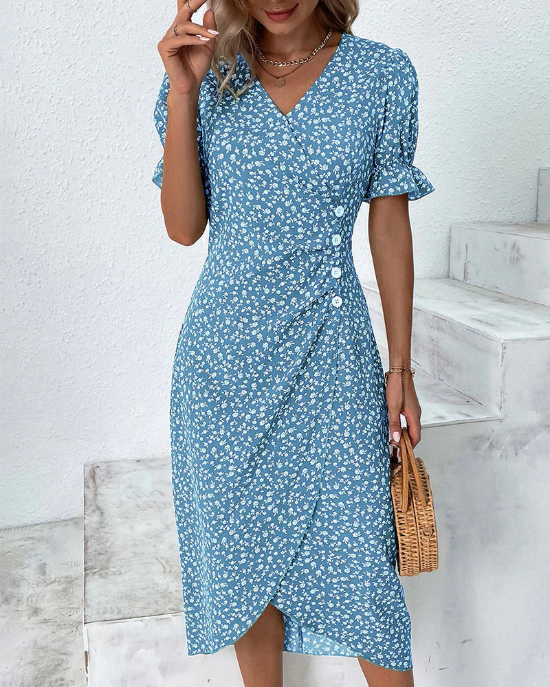 Tine - Short Sleeve Floral Print Dress