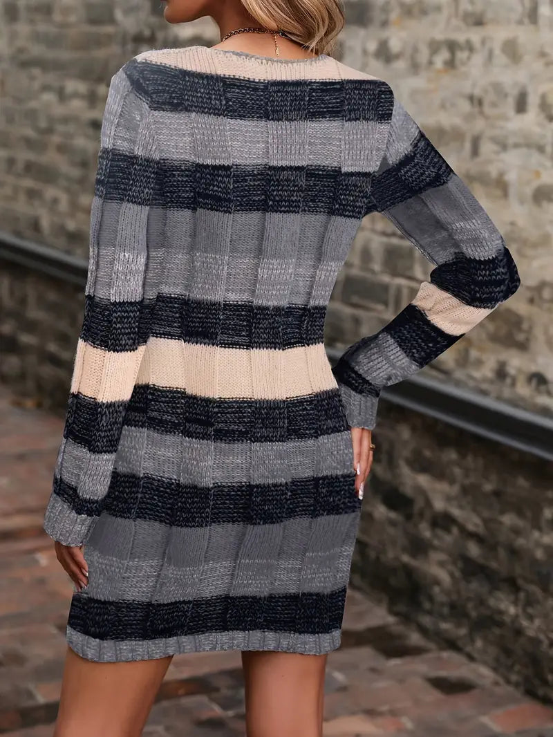 Begum - Casual Long Sleeve Sweater Dress With Knitted