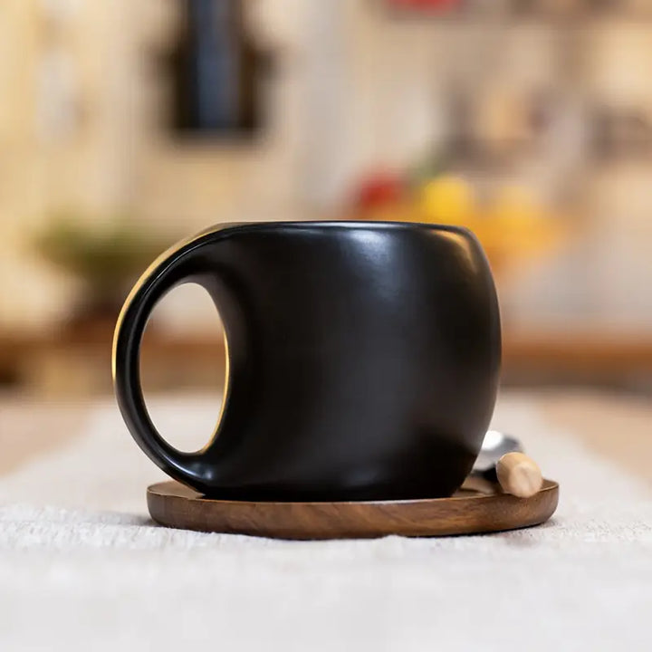 ClayHaven - Ceramic Coffee Mug With Wooden Saucer