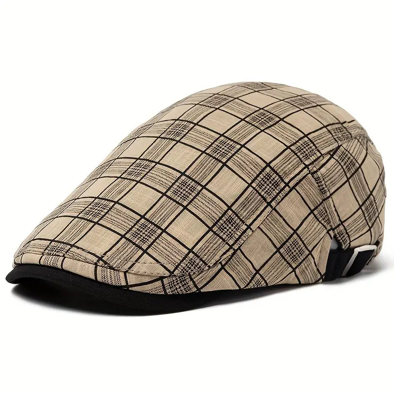 Zared - Adjustable Vintage Plaid Beret Cap