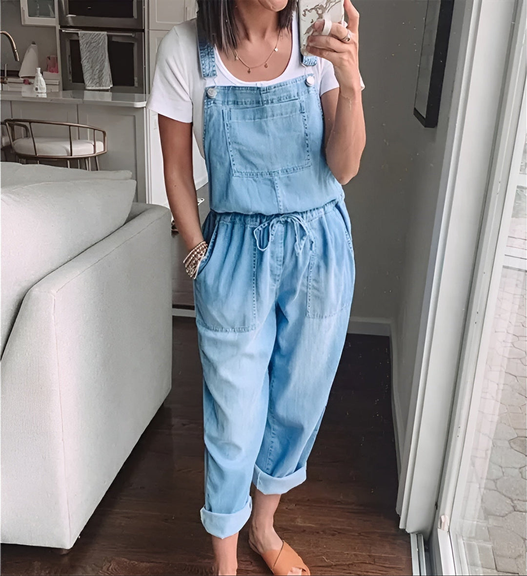 Carly - Casual Drawstring Waist Denim Jumpsuit