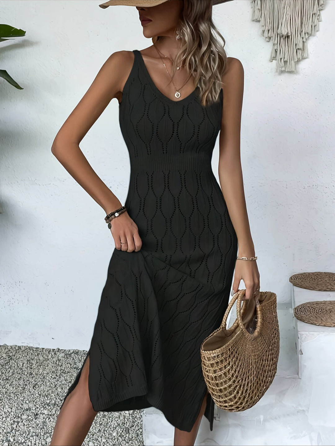 Luciana - Sleeveless Long Knitted Dress With A Coat Style