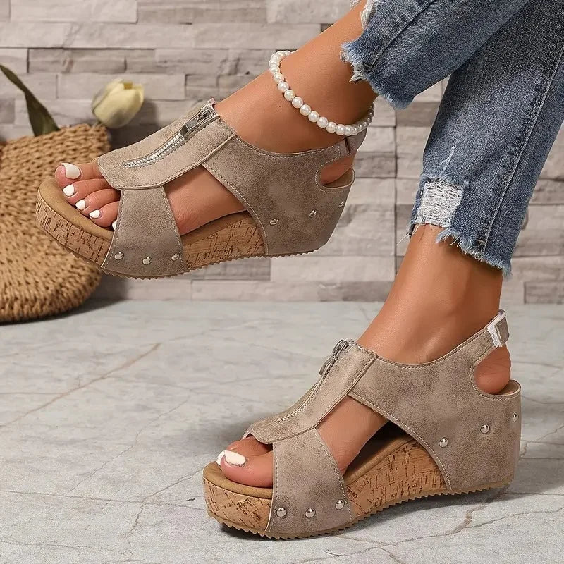 Evridiki - Stylish Wedge Sandals With Zipper