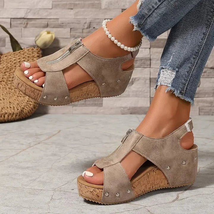 Evridiki - Stylish Wedge Sandals With Zipper