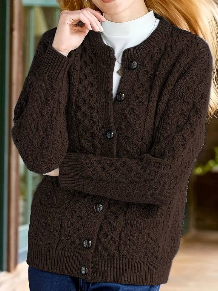 Audree - Cable Knitted Button Up Cardigan Sweater