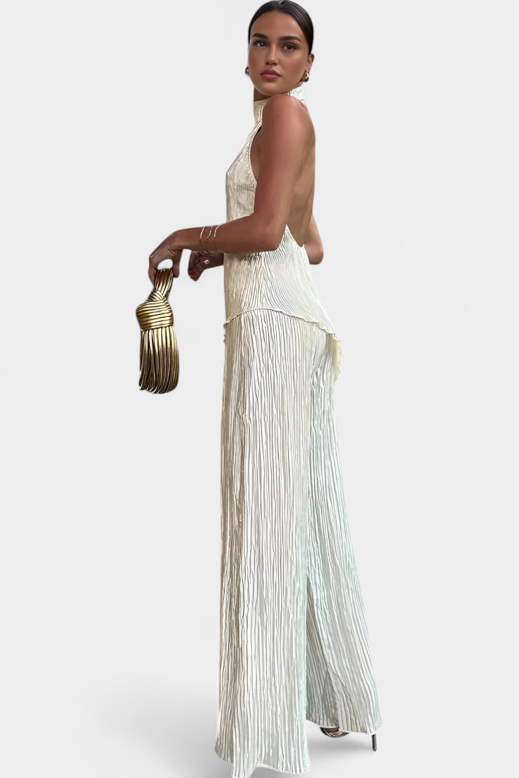 Lucindra - Asymmetrical Pleated Top And Pants