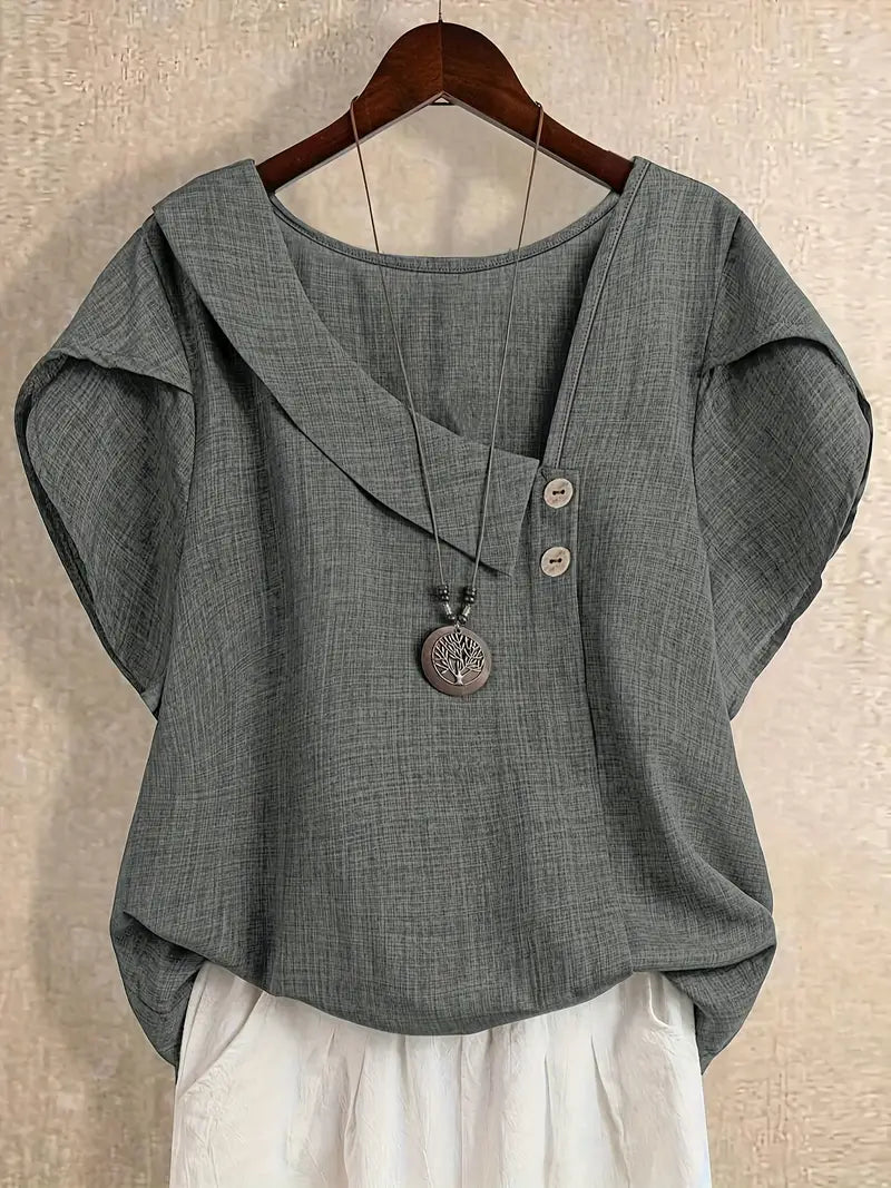 Milany - Casual Asymmetrical Neckline Blouse