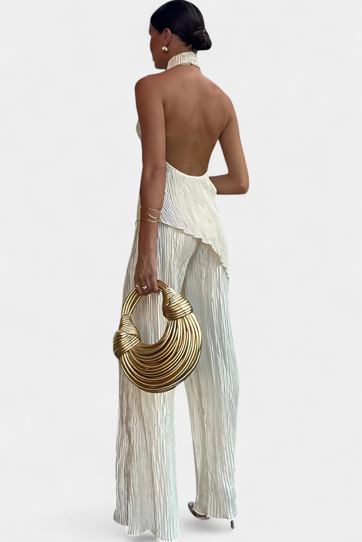 Lucindra - Asymmetrical Pleated Top And Pants