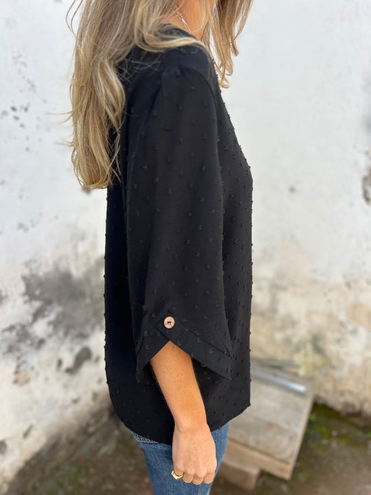 Lyutsiya - Round Neck Embroidered Large Cuffs Casual Shirt