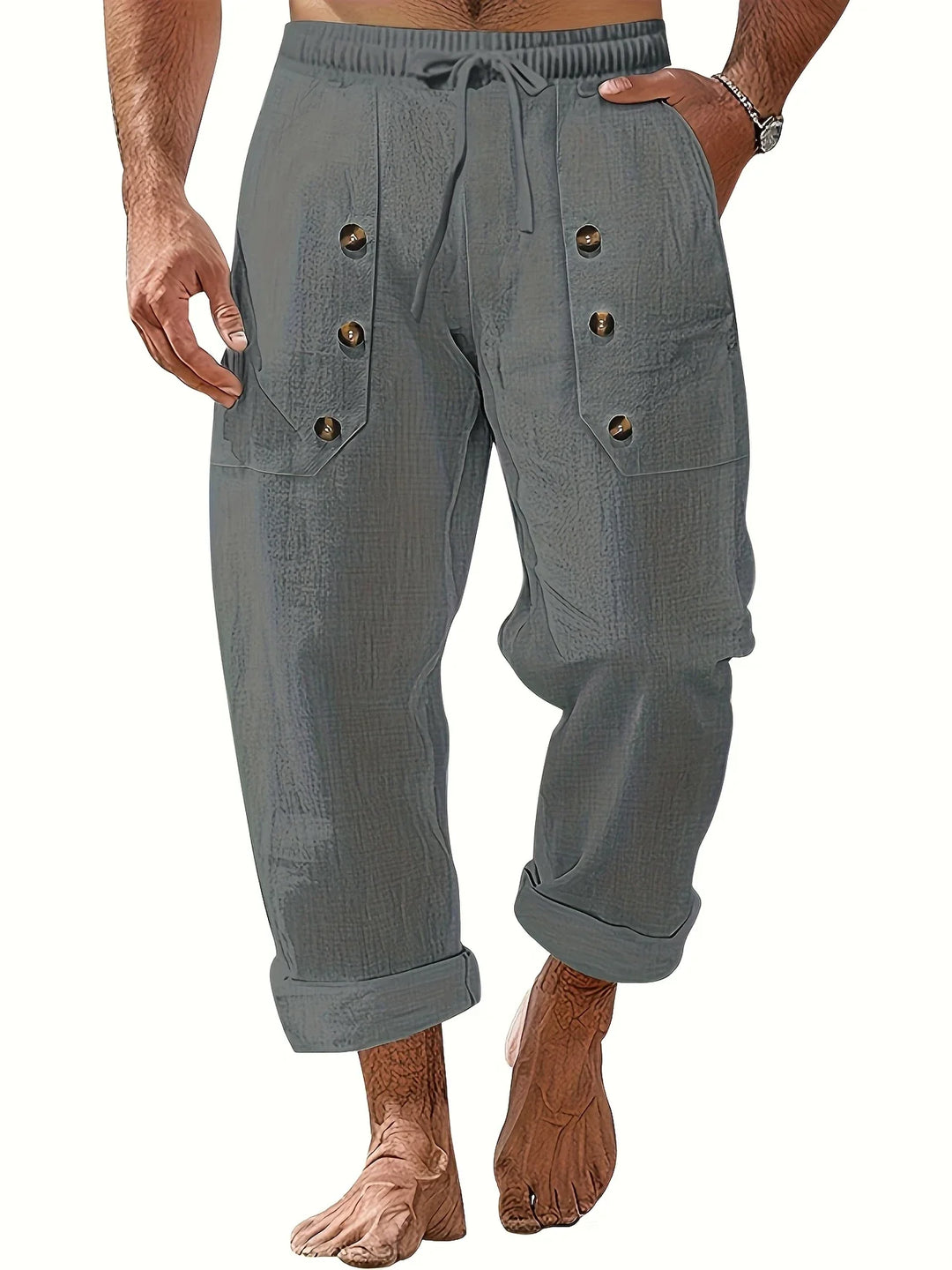 Beslan - Elegant Straight Leg Pants With Golden Buttons
