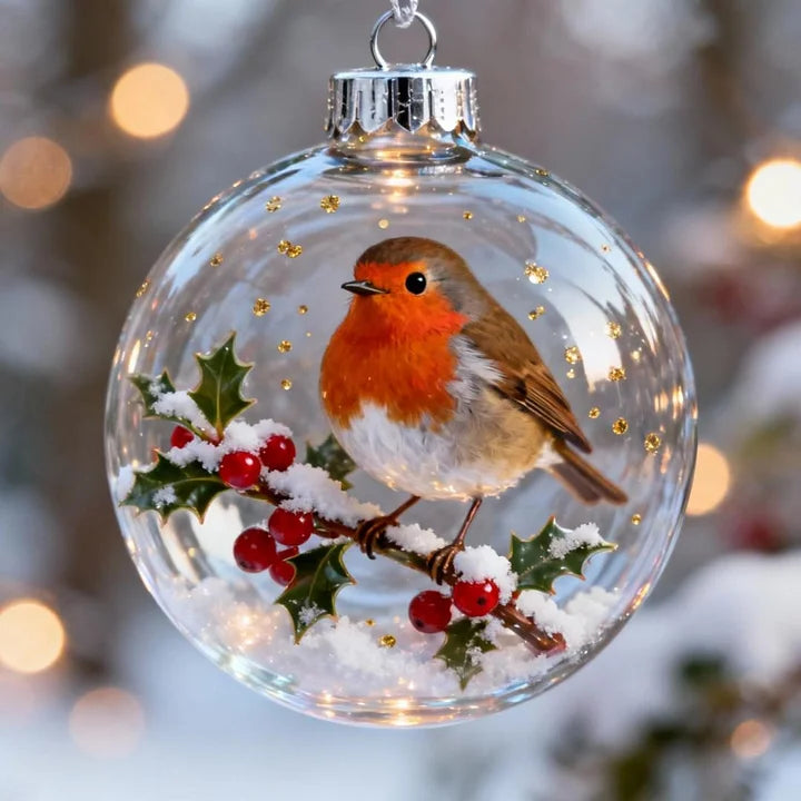 FrostFlight - Collection Of Glass Christmas Baubles With Cute Birds