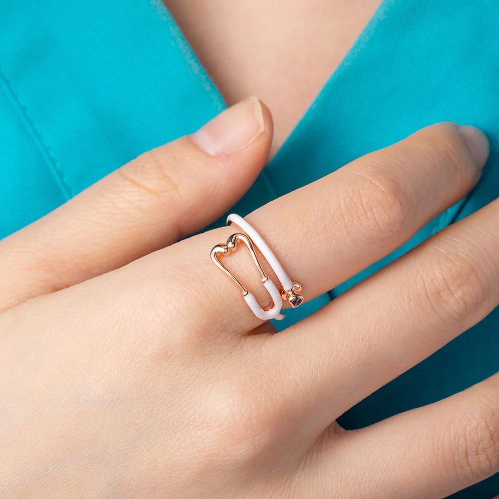 Caitleen - Stethoscope Ring With Heart Birthstone