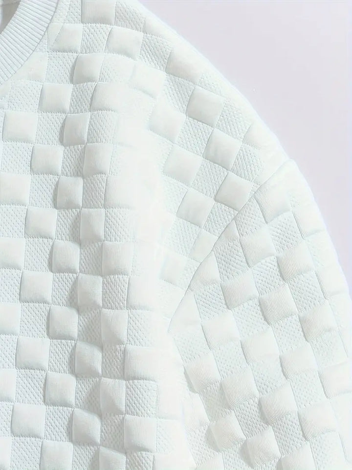 Stafford - Casual Checkered Textured Sweatshirt