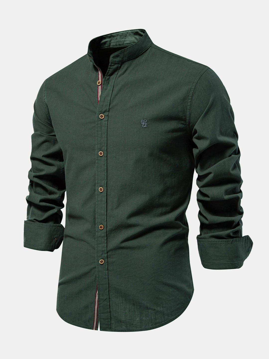 Mathias - Long Sleeve Linen Shirt With Stand Up Collar