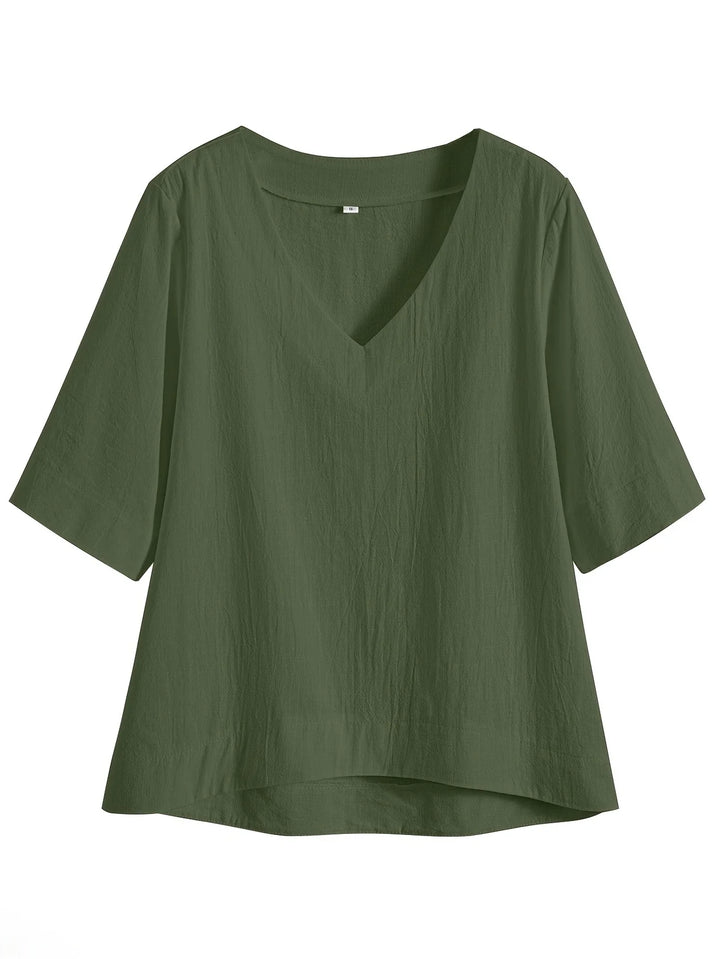Mattea - Casual Loose Fitting Top With V Neck