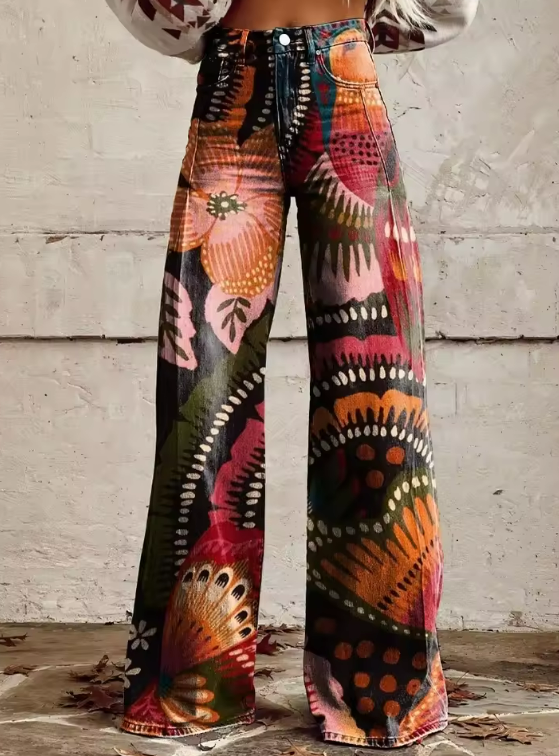 Mailin - Wide Leg Flare Print Pants
