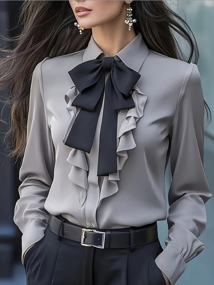 Dwyna - Long Sleeve Button Up Blouse With Ruffled Bow