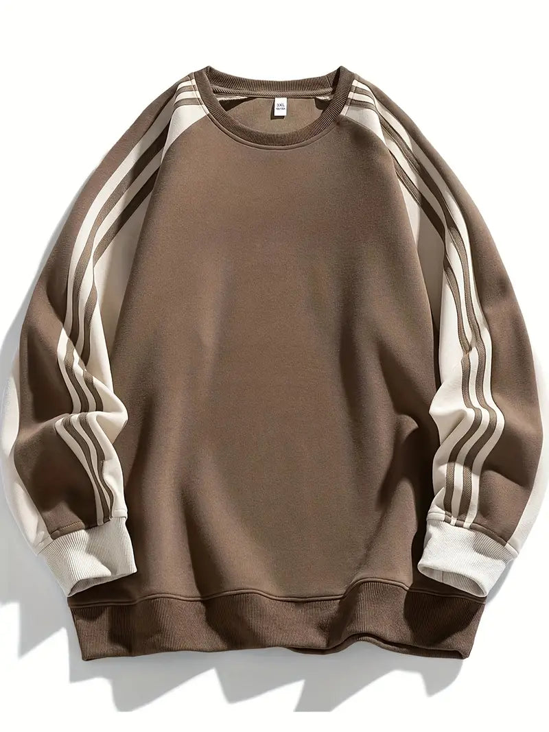 Maddox - Striped Sleeve And Round Neck Sweatshirt