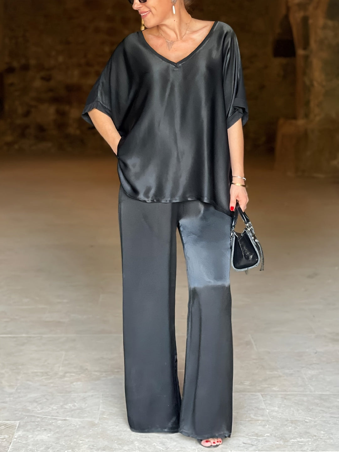 Ashlee - Elegant Short Sleeve Two Piece Set