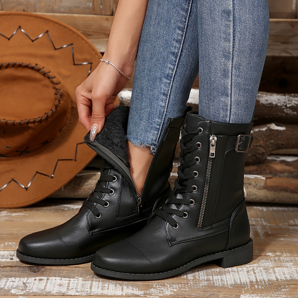 Kareema - Comfortable Side Zipper Leather Boots