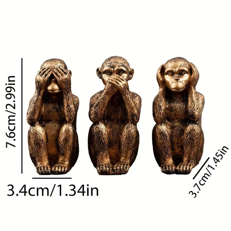 WiseChimp - 3pcs Decorative Resin Monkey Sculpture Set