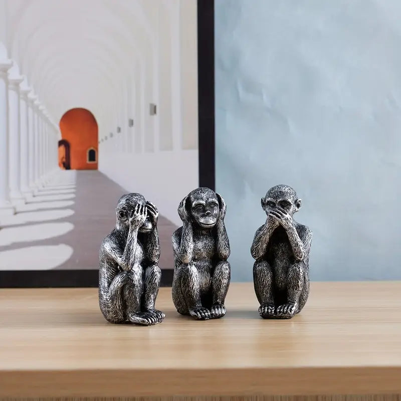 WiseChimp - 3pcs Decorative Resin Monkey Sculpture Set
