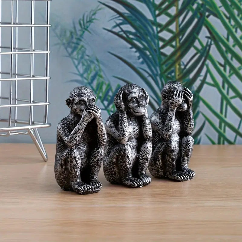 WiseChimp - 3pcs Decorative Resin Monkey Sculpture Set