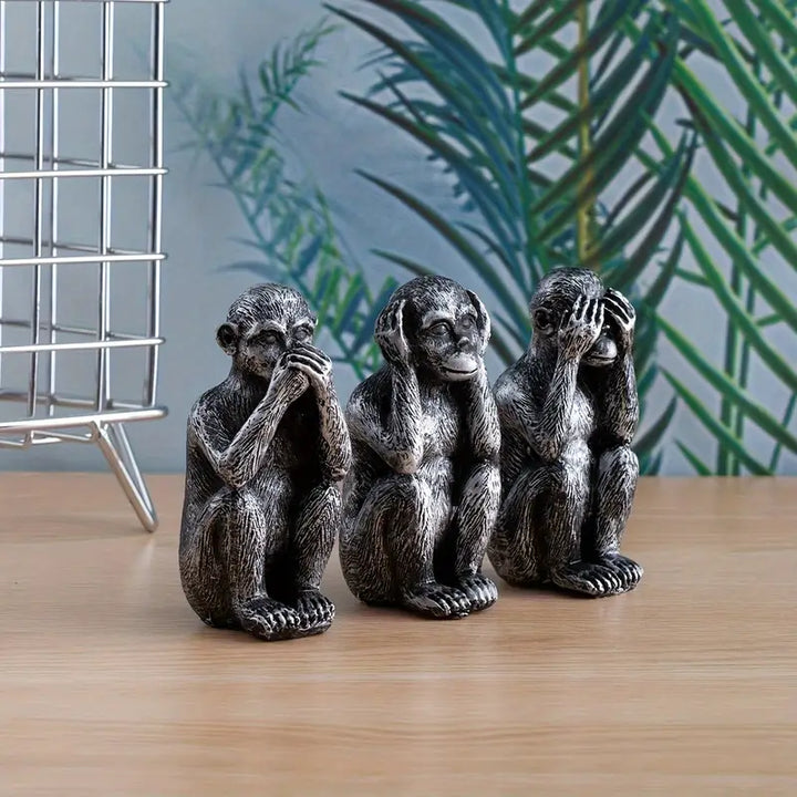 WiseChimp - 3pcs Decorative Resin Monkey Sculpture Set