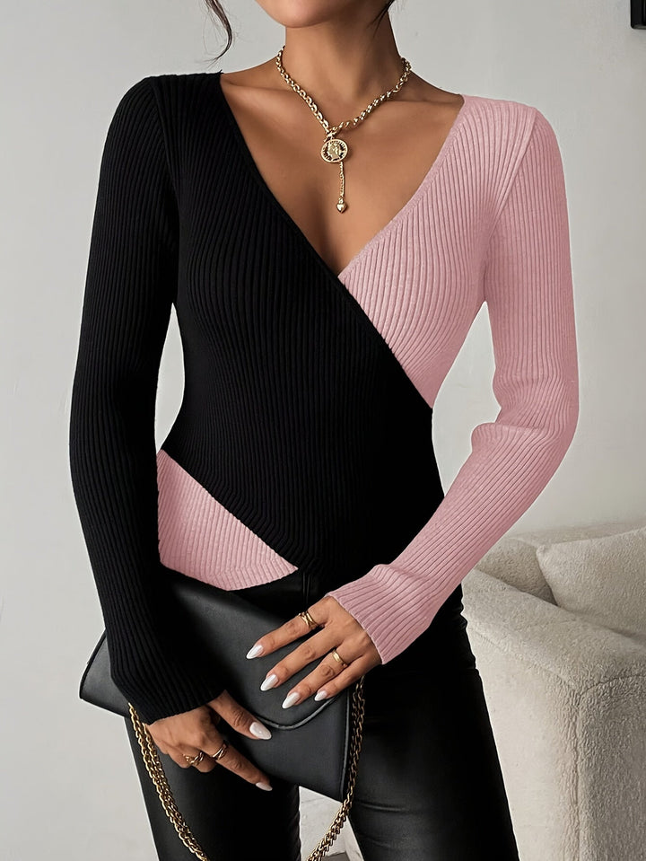 Rachel - V-Neck Knitted Blouse With Top