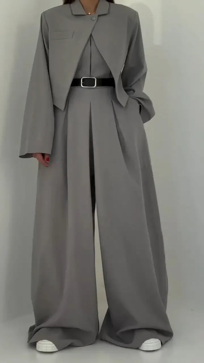 Lavara - Cropped Blazer And Wide Leg Trouser Set