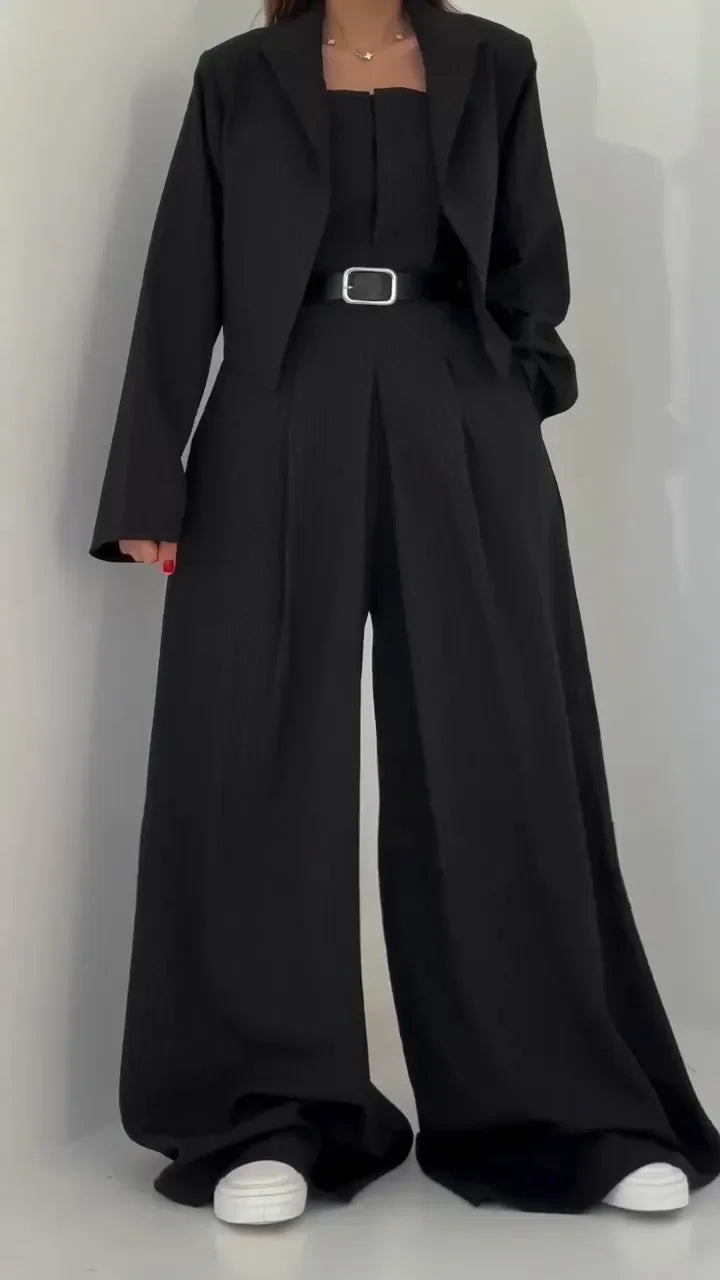 Lavara - Cropped Blazer And Wide Leg Trouser Set