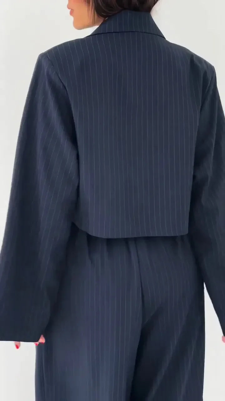 Lavara - Cropped Blazer And Wide Leg Trouser Set