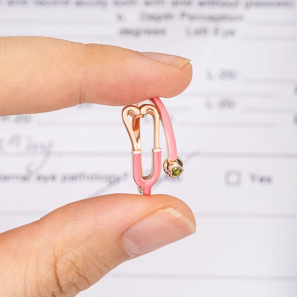 Caitleen - Stethoscope Ring With Heart Birthstone