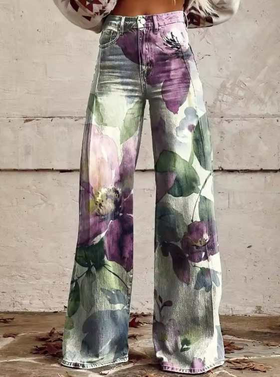 Mailin - Wide Leg Flare Print Pants