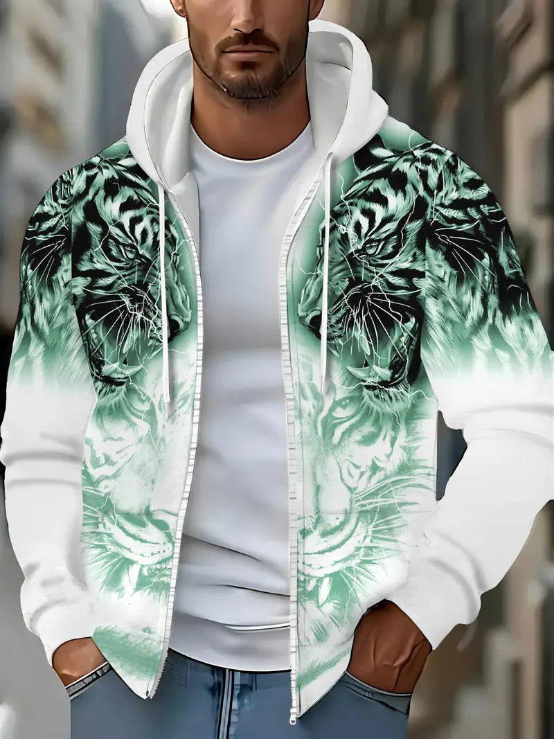 Murillo - Casual Long Sleeve Hoodie Jacket With Tiger Print