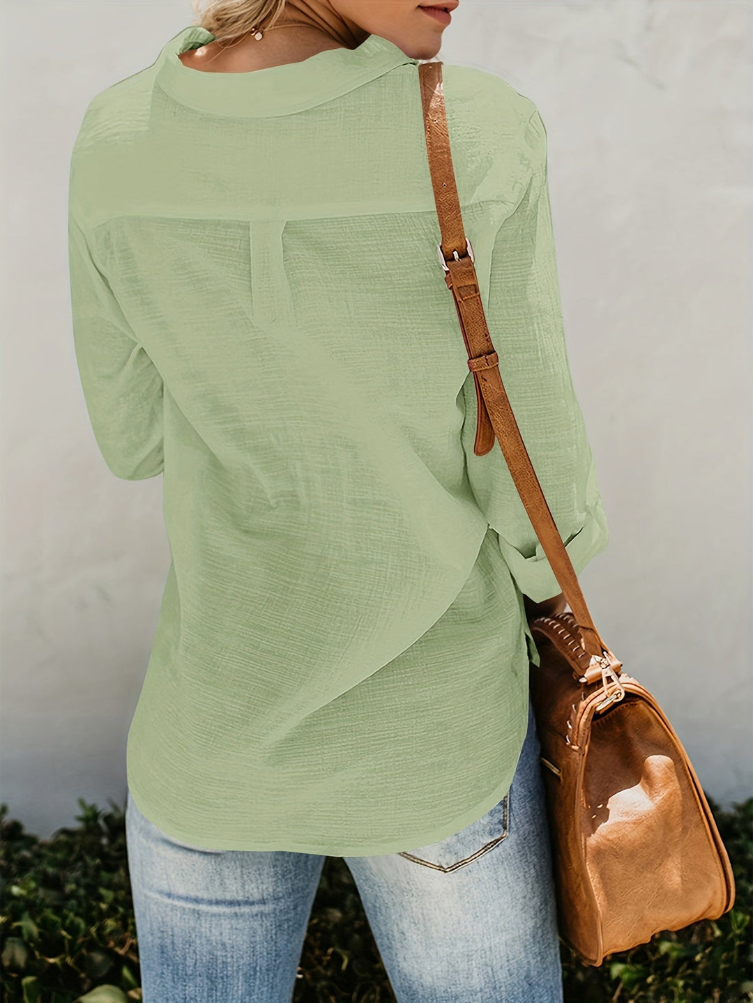 Priscilla - Long Sleeve V-Neck Blouse With Button Front