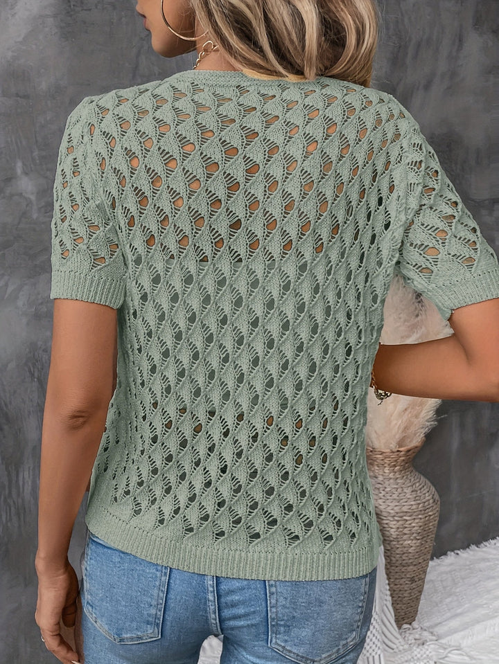 Angelique - Elegant V-Neck Lace Short Sleeve Pullover