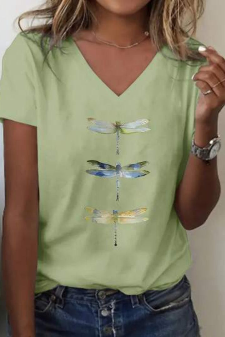 Agnia - Elegant Dragonfly Print T-Shirt
