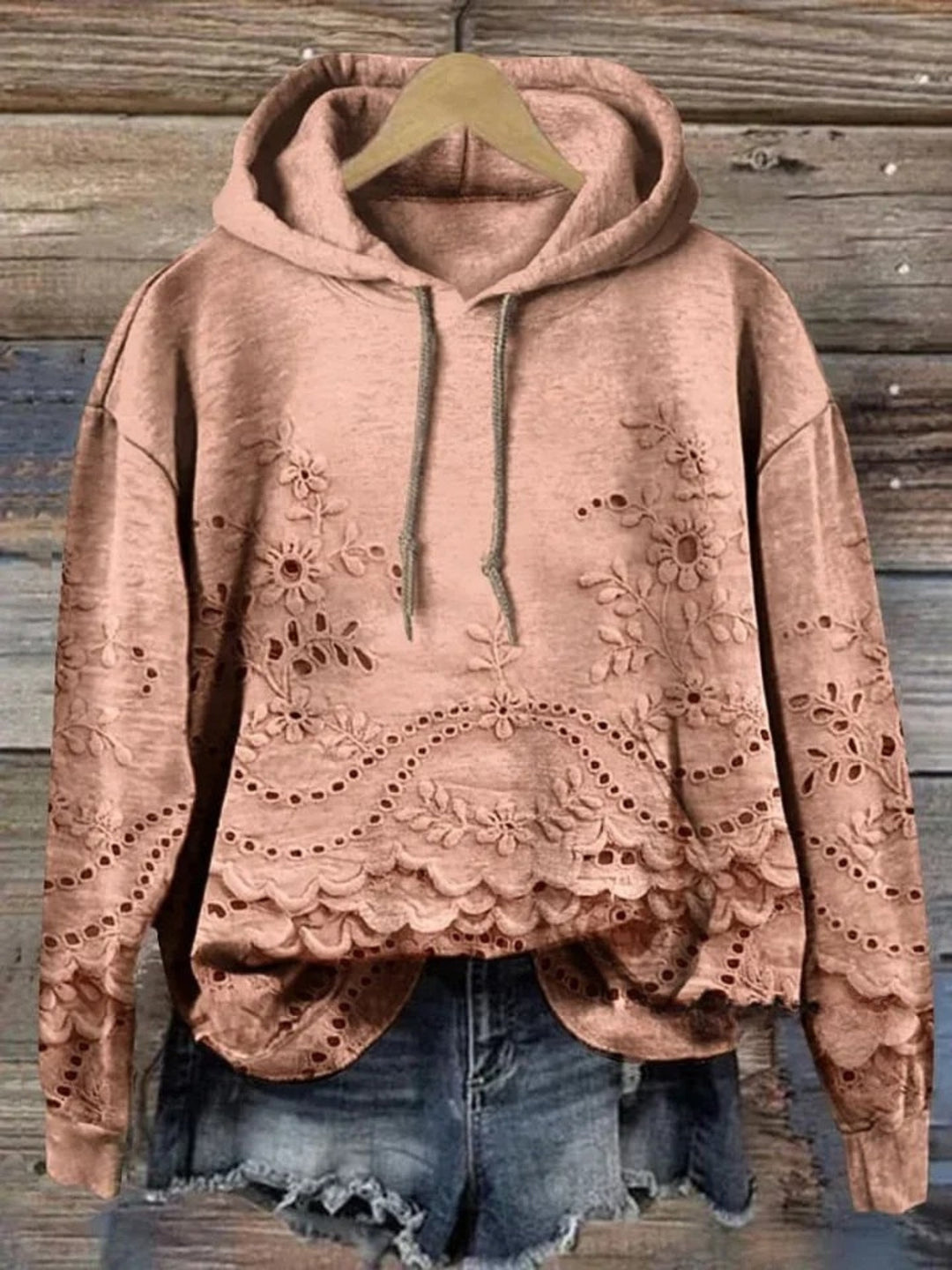 Leenja - Casual Textured Floral Hoodie