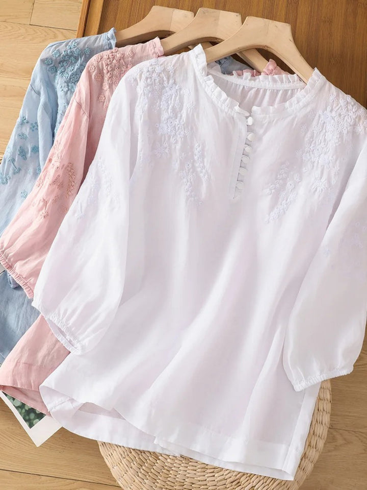 Kissina - Embroidered Cotton Linen Blouse