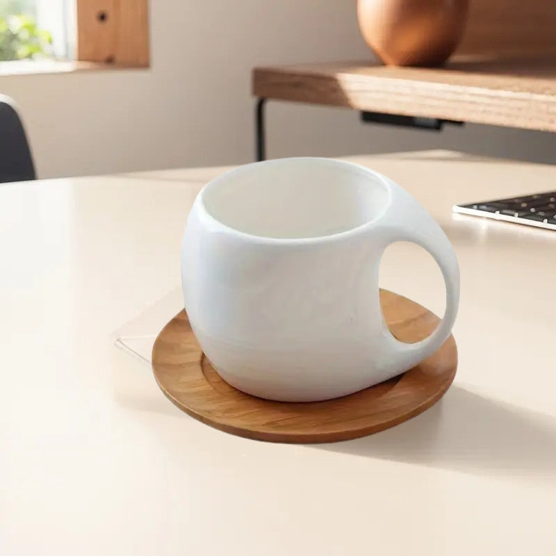 ClayHaven - Ceramic Coffee Mug With Wooden Saucer