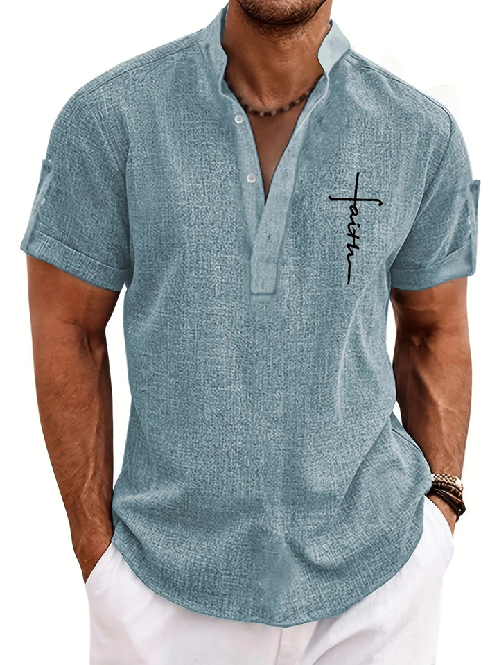 Elliott - Elegant Short Sleeve Shirt With Stand Collar