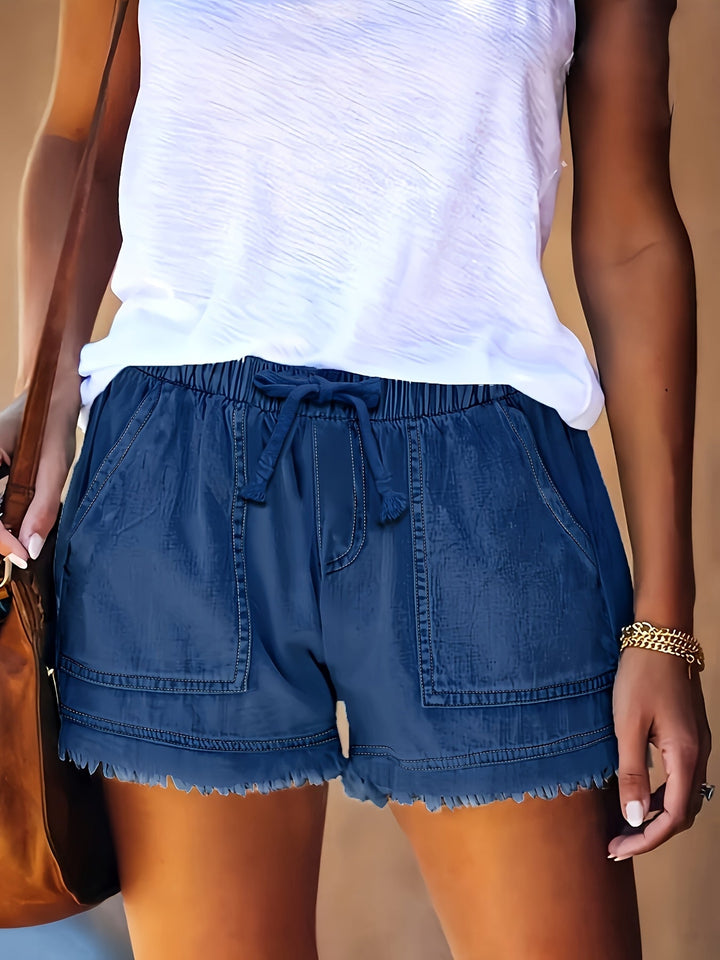 Katarina - Elastic Waist Denim Shorts With Pockets