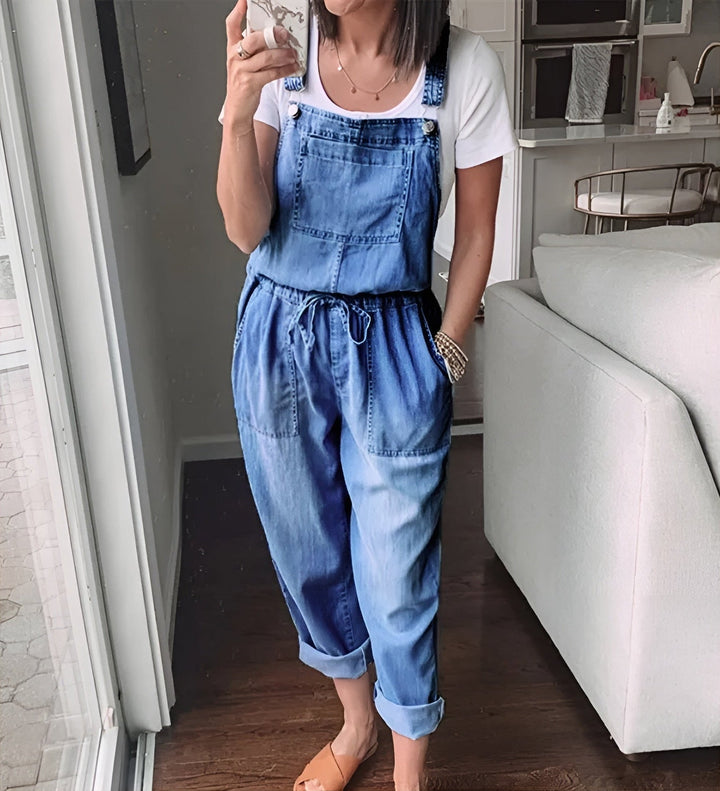 Carly - Casual Drawstring Waist Denim Jumpsuit