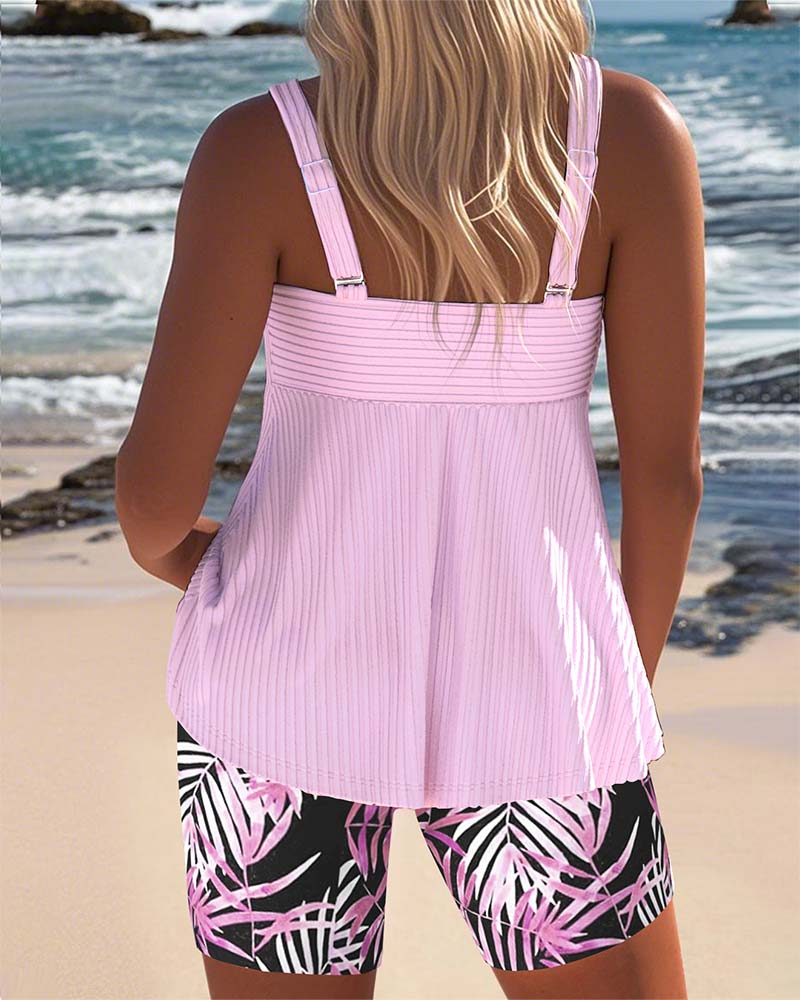 Varyla - Striped Tankini Top with Printed Beach Short