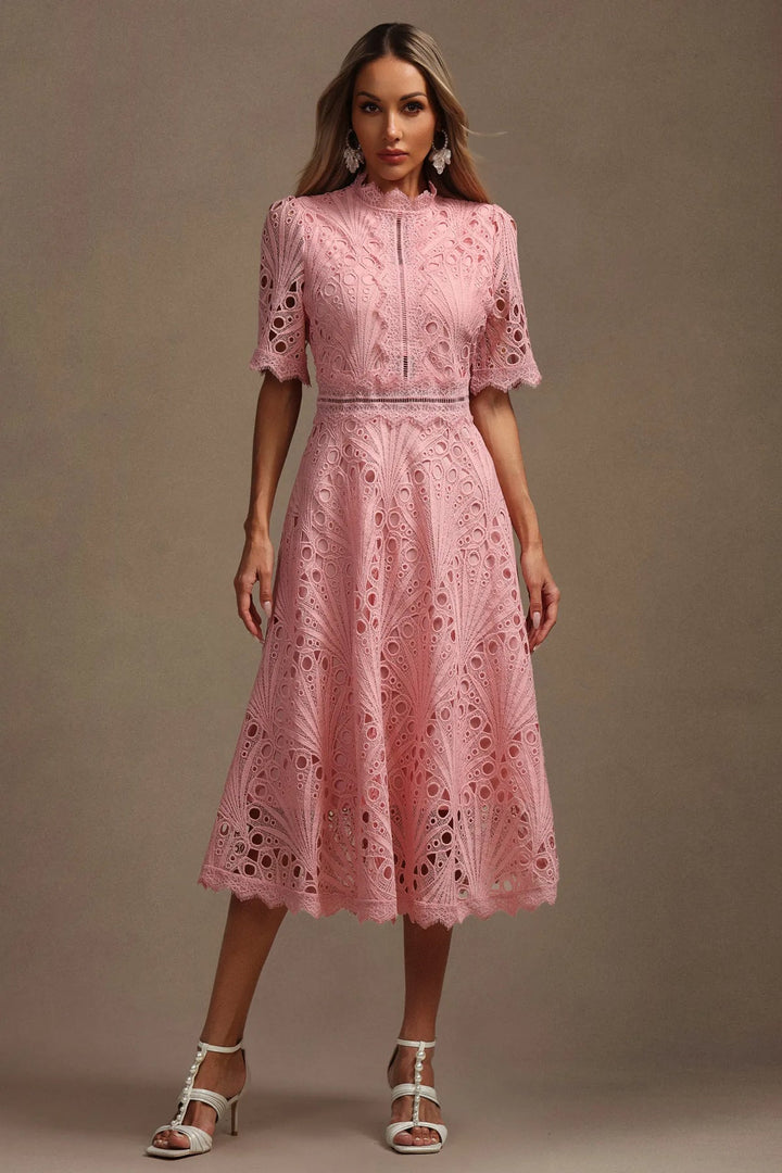 Vorelle - Casual Flower Embroidery Short Sleeve Dress