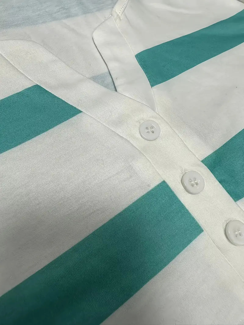 Dakota - Casual V Neck T Shirt With Striped Print