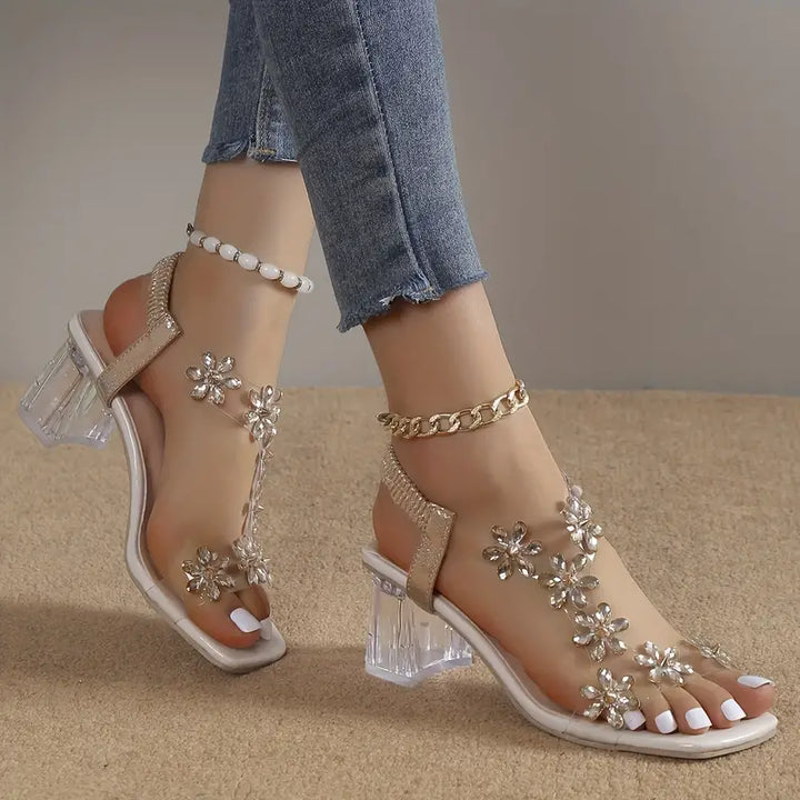 Graciela - High Heeled Sandals With Floral Crystals