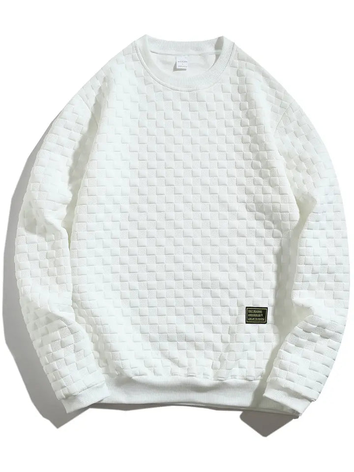 Stafford - Casual Checkered Textured Sweatshirt