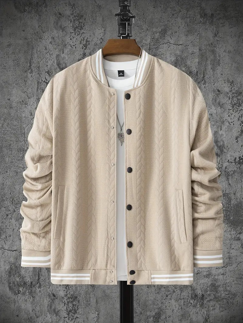 Felips - Stripe Decor Jacquard Baseball Jacket